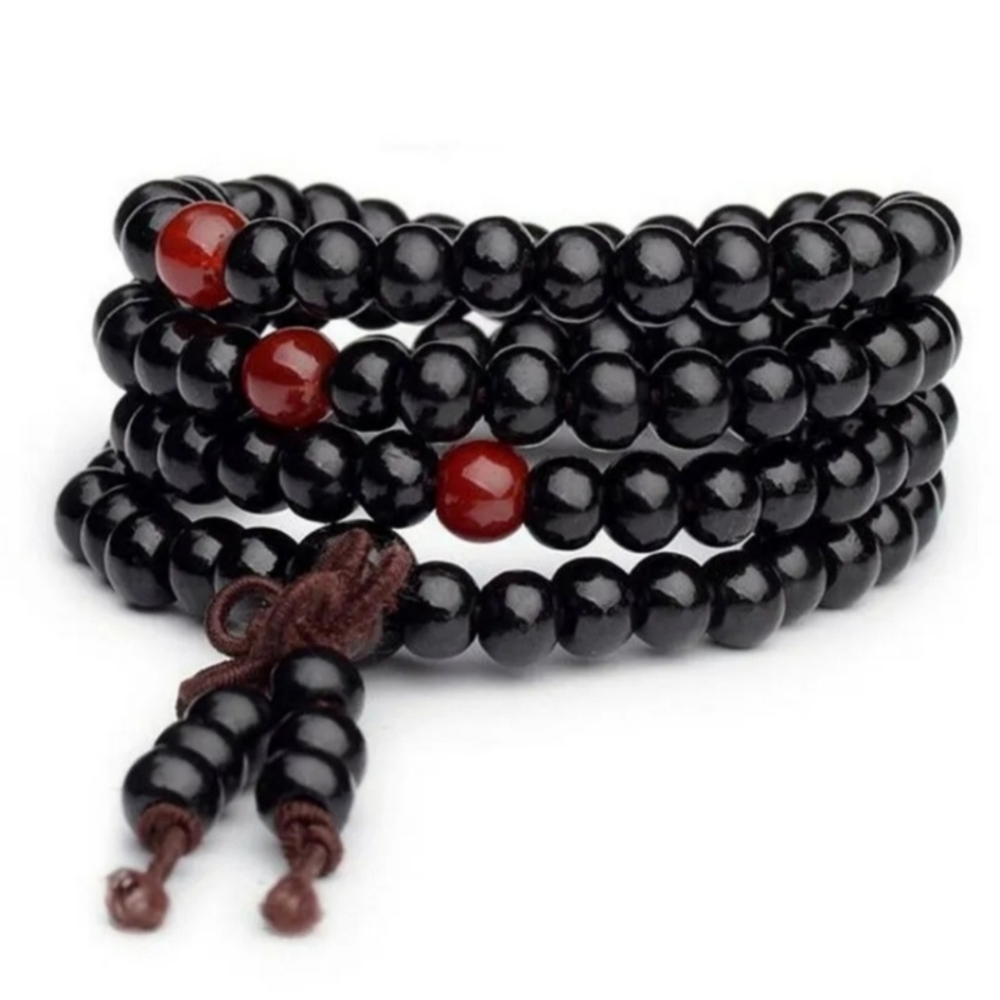 Mala Bead Sandalwood Bracelet Wood Beaded Yoga Meditation Boho Stylish Red Black